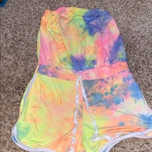 Tie dye off the shoulder romper